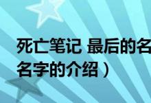 死亡笔记 最后的名字（关于死亡笔记 最后的名字的介绍）
