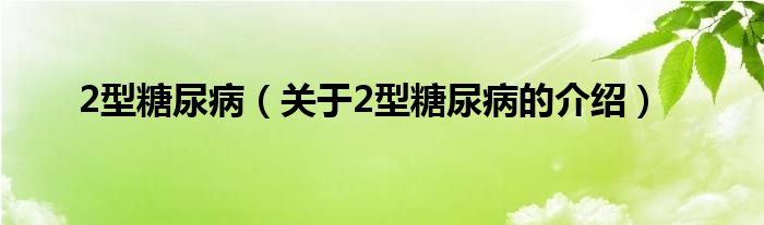2型糖尿病（关于2型糖尿病的介绍）
