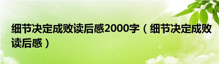 细节决定成败读后感2000字（细节决定成败读后感）