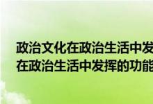 政治文化在政治生活中发挥的功能是什么?简答（政治文化在政治生活中发挥的功能是什么）