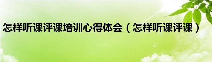 怎样听课评课培训心得体会（怎样听课评课）