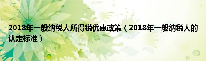 2018年一般纳税人所得税优惠政策（2018年一般纳税人的认定标准）