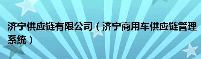 济宁供应链有限公司（济宁商用车供应链管理系统）