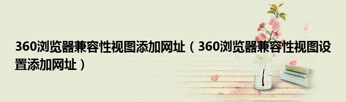 360浏览器兼容性视图添加网址（360浏览器兼容性视图设置添加网址）