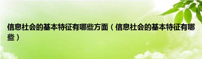 信息社会的基本特征有哪些方面（信息社会的基本特征有哪些）