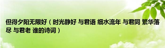 但得夕阳无限好（时光静好 与君语 细水流年 与君同 繁华落尽 与君老 谁的诗词）