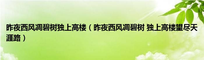 昨夜西风凋碧树独上高楼（昨夜西风凋碧树 独上高楼望尽天涯路）