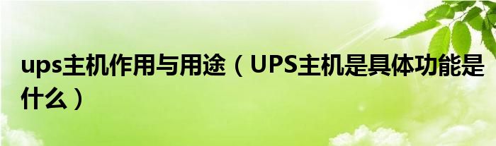 ups主机作用与用途（UPS主机是具体功能是什么）