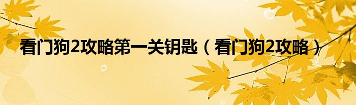 看门狗2攻略第一关钥匙（看门狗2攻略）