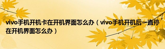 vivo手机开机卡在开机界面怎么办（vivo手机开机后一直停在开机界面怎么办）