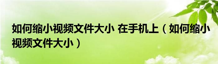 如何缩小视频文件大小 在手机上（如何缩小视频文件大小）