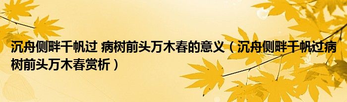 沉舟侧畔千帆过 病树前头万木春的意义（沉舟侧畔千帆过病树前头万木春赏析）