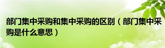 部门集中采购和集中采购的区别（部门集中采购是什么意思）