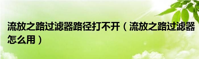 流放之路过滤器路径打不开（流放之路过滤器怎么用）