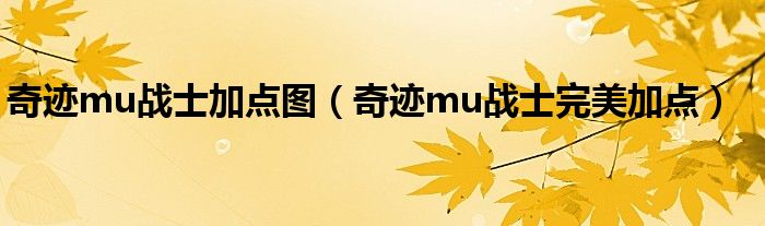 奇迹mu战士加点图（奇迹mu战士完美加点）