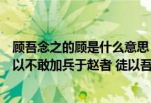 顾吾念之的顾是什么意思（课内翻译 (1)顾吾念之 强秦之所以不敢加兵于赵者 徒以吾两人在也）