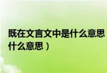 既在文言文中是什么意思（在文言文中 ldquo 既 rdquo 有什么意思）