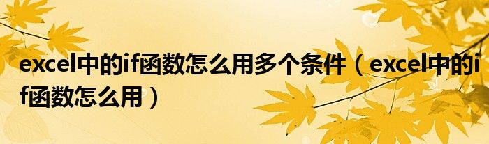 excel中的if函数怎么用多个条件（excel中的if函数怎么用）