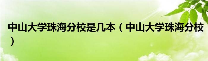 中山大学珠海分校是几本（中山大学珠海分校）