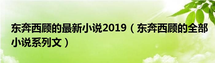 东奔西顾的最新小说2019（东奔西顾的全部小说系列文）