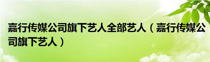 嘉行传媒公司旗下艺人全部艺人（嘉行传媒公司旗下艺人）