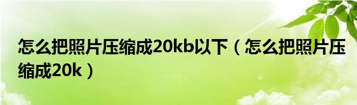 怎么把照片压缩成20kb以下（怎么把照片压缩成20k）