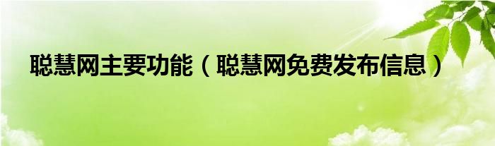 聪慧网主要功能（聪慧网免费发布信息）