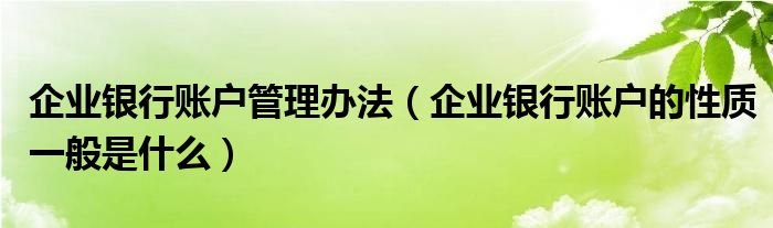 企业银行账户管理办法（企业银行账户的性质一般是什么）