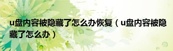 u盘内容被隐藏了怎么办恢复（u盘内容被隐藏了怎么办）