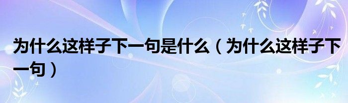 为什么这样子下一句是什么（为什么这样子下一句）