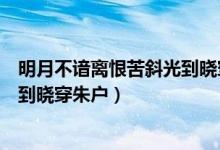 明月不谙离恨苦斜光到晓穿朱户情感（明月不谙离恨苦斜光到晓穿朱户）
